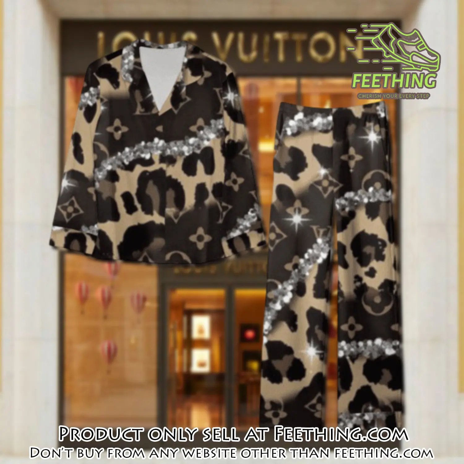 Trending luxury lv satin pajama set pjs1087 ft5904501